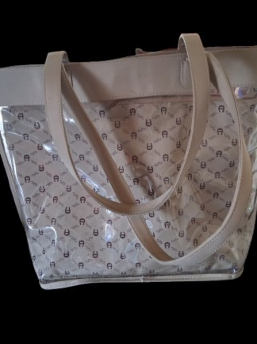 NWOT DISCONTINUED Etienne Aigner Clear Horseshoe Tote Set, Makeup Bag & Umbrella